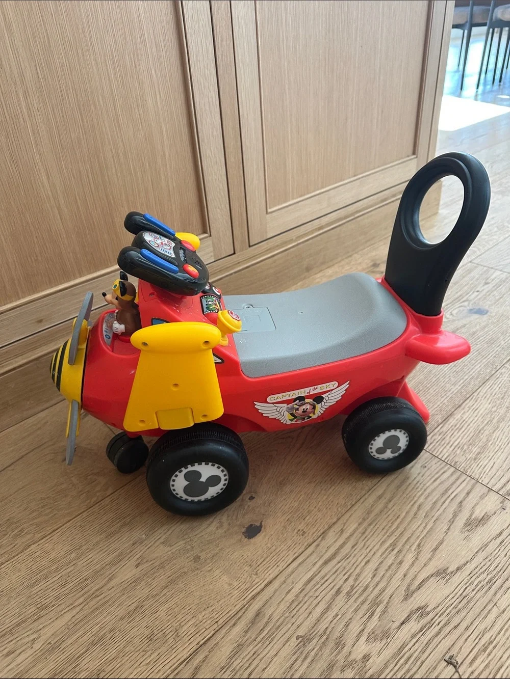 Minnie Mouse Red Kids Ride-On Airplane Toy with Steering Wheel